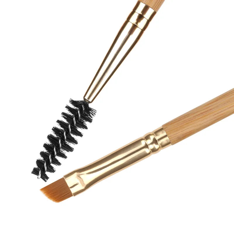 Wholesale high quality make up spoolies 2 in 1 double heads eye lash eco friendly bamboo mascara brush wands with eyebrows brush