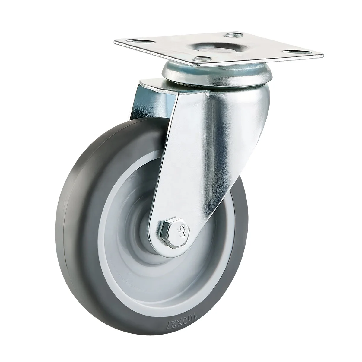 Bolt caster wheel with brake 4inch grey TPR swivel rubber roller 100mm castor with lock