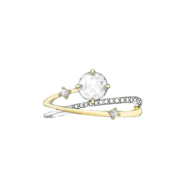 New Four Claw Inlaid Ring Ring Star Track Modeling Sterling Silver Gold Color 1 Carat Moissanite Simulation Ring for Women