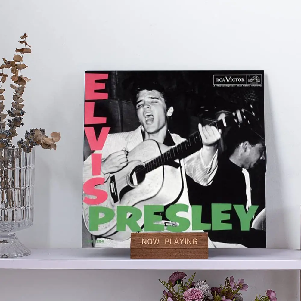 Wooden Display Stand - Tabletop Now Playing Album Cover Holder - Now Spinning Record Rack - Single CD Stand LP Display Shelf