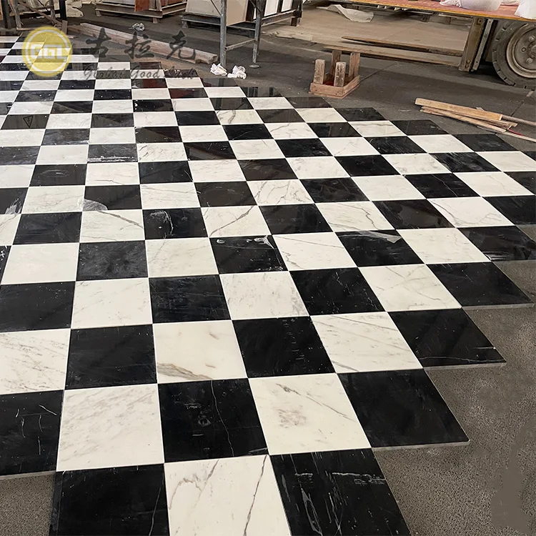 Custom Cut Size Tile Calacatta White Mix Nero Black Marble Floor Tiles Factory Supply