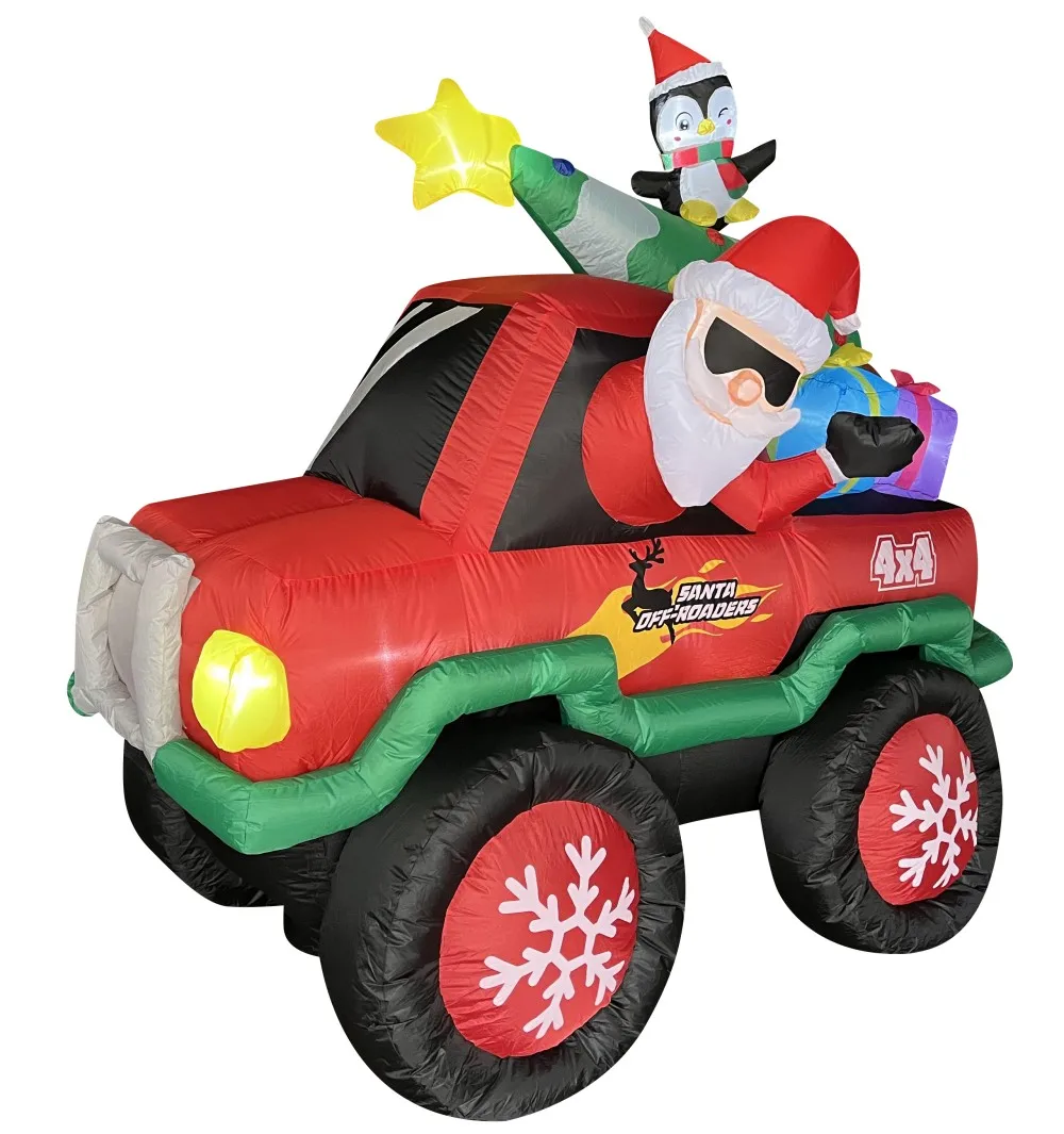 Customized Santa Claus Driving Car With Tree Gifts Inflatable Christmas Out Decorations