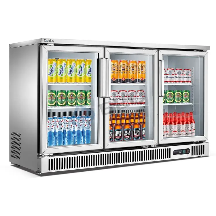 Wine cooler under counter built in back bar bottle 3 door glass beer display chiller beverage cold drink refrigerator