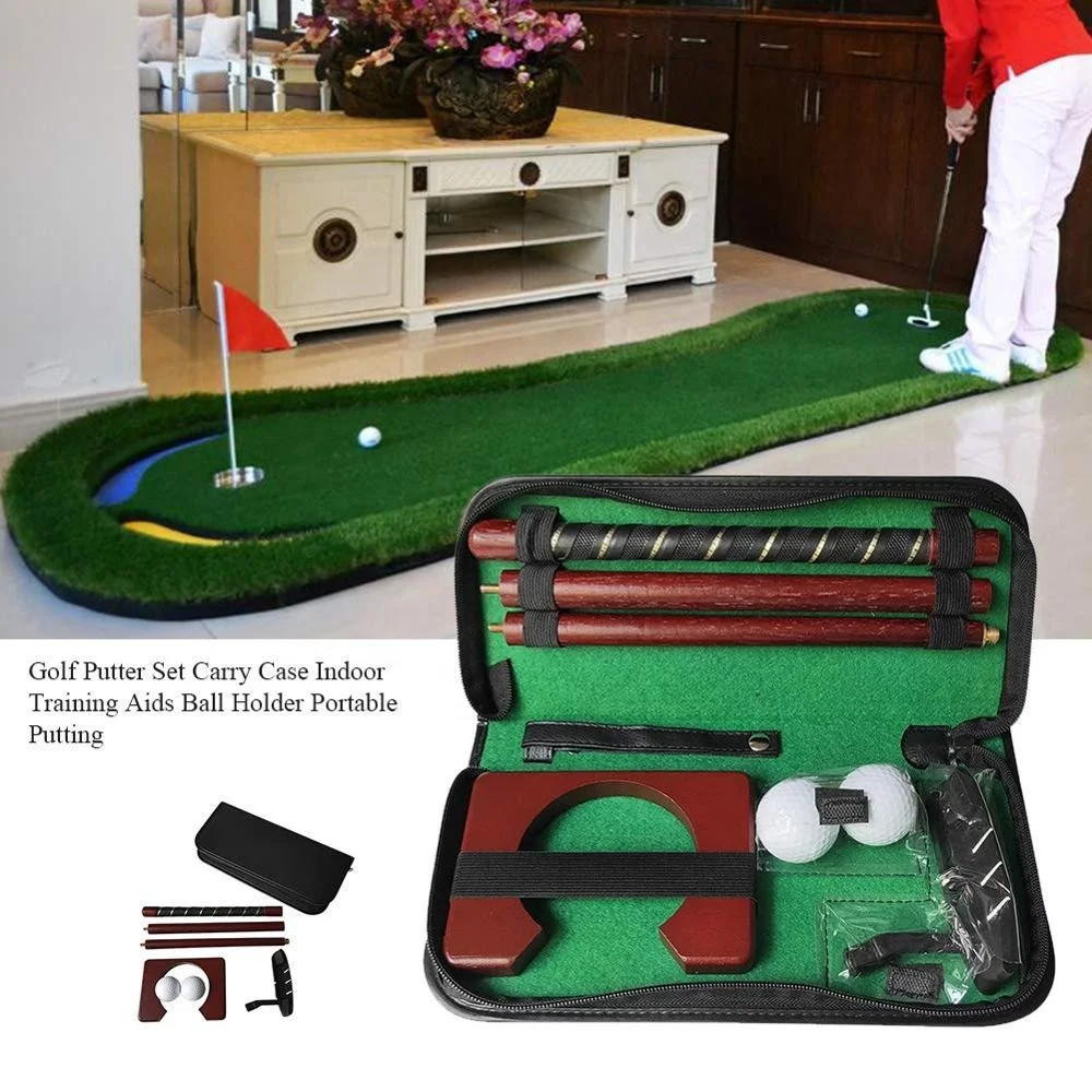 Indoor Mini Golf Putter Set Portable Wooden Golf Gift Set With Foldable Golf Club