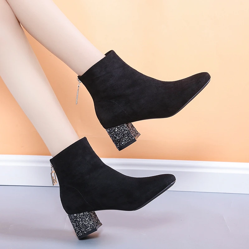 2022 women ankle boots high heel winter microfiber boots for women
