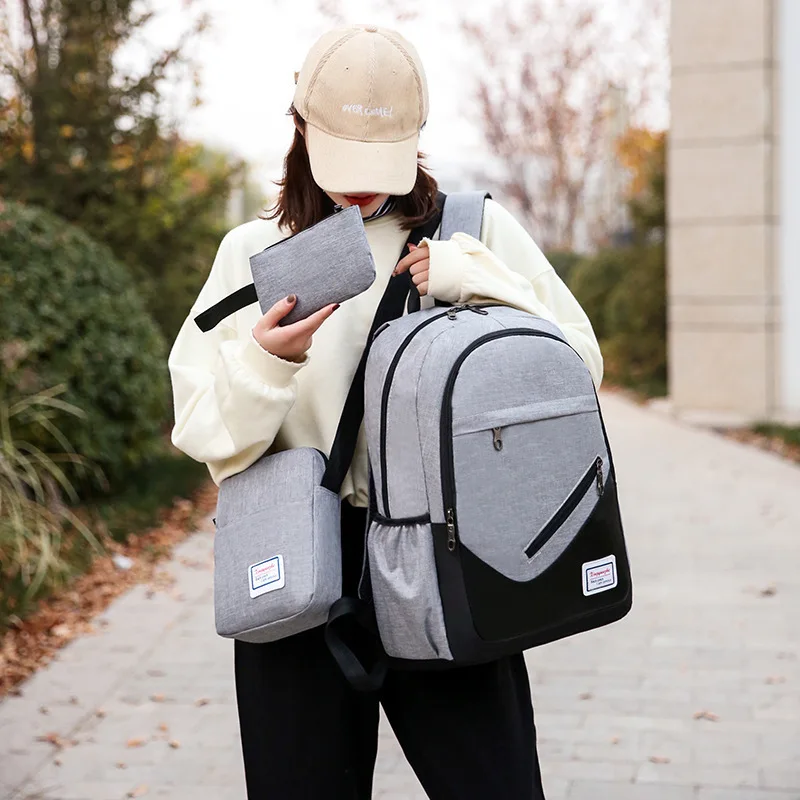 School Students Low Grades Middle And High School Backpacks 3 in1 Lightweight nylon Backpack  three piece Set For Girls and Boys