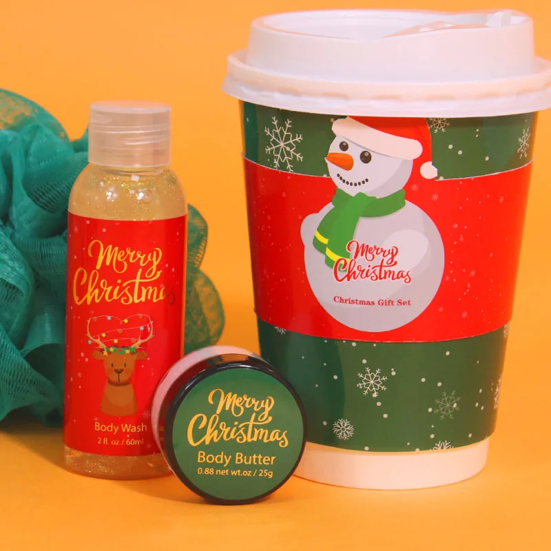 Wholesale Custom Christmas Gifts for Women Relaxing Spa Gift Set Glitter gel Body Butter and Sponge Spa Set for Mom Sister Wife