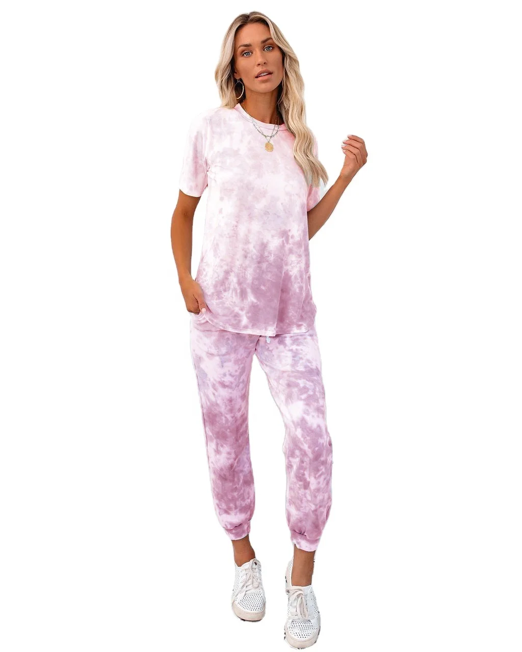 XUYA 100% полиэстер женская одежда для сна Домашняя одежда галстук-краска принт Весна Лето короткий рукав пижамный комплект