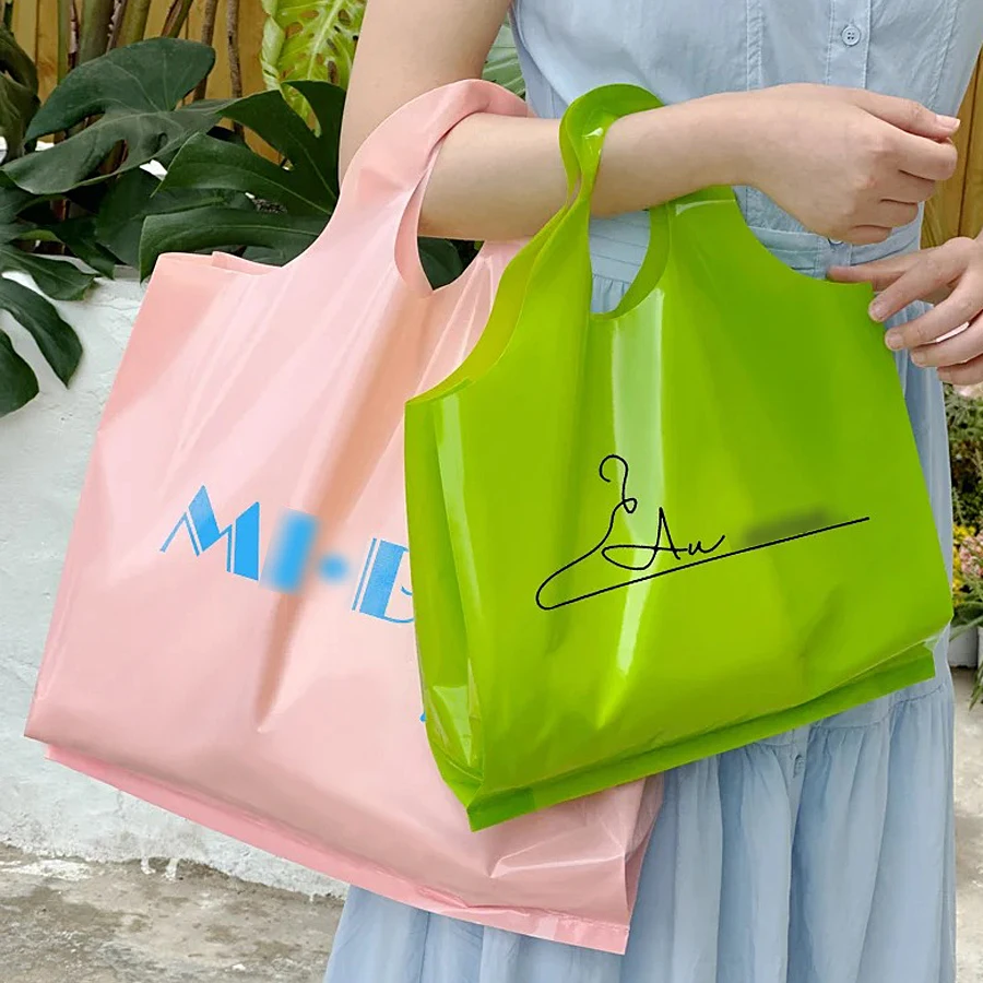 Die Cut Green Carrier Shopping Packaging Custom Logo Printed Fashion Plastic Shopping Bag