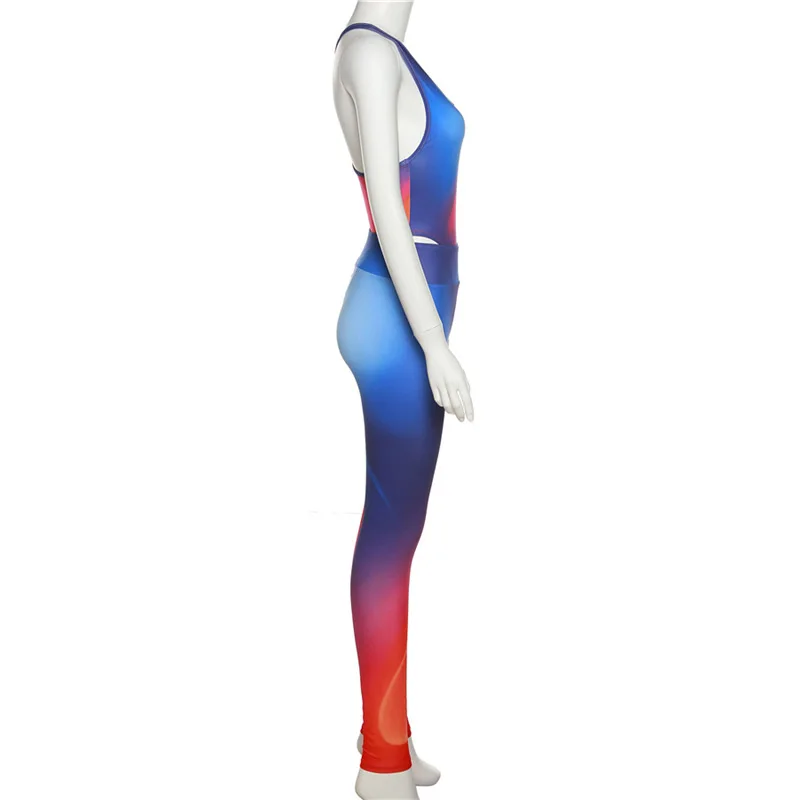 MD-2022052027    Bodysuits And Top Fashion Tie Dye Printed One Shoulder Sleeveless Women Two Piece Outfits