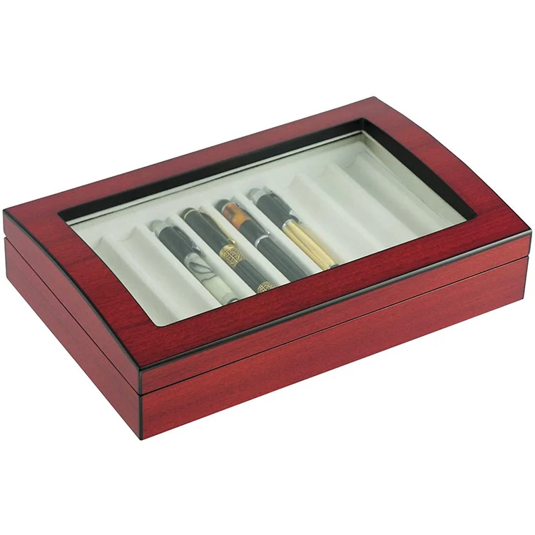
High grace Luxury Mahogany Lacquer 10 Slots Pen box with Transparent lid for Men Women Display 