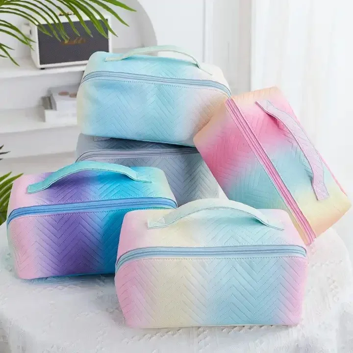 Wholesale Custom Mini Luxury Cosmetic Bag Clear Canvas Leather with Waterproof PU Zipper Fashion Makeup Pouches Colorful Girls