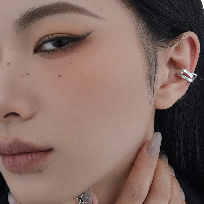 ICEBELA Fashion Jewelry 925 Sterling Silver Personality Geometric Hollow Line Ear Cuffs Women Silver