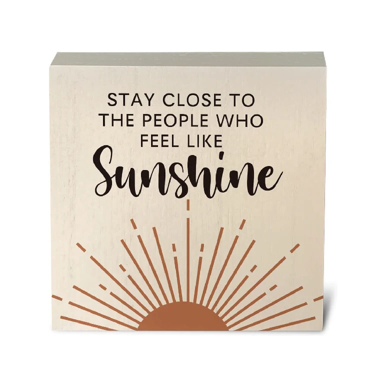 Home Desk Sign Decor for Presents Sunshine Wood Box Sign Rustic Farmhouse Style Summer Sunshine Wood Block Plaque 5 X 5 Inches