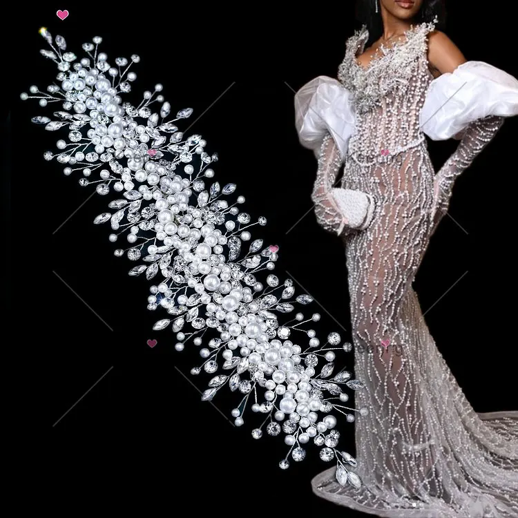WHD-084 Beaded Rhinestone Applique Crystal Hair Accessories Bridal Headpiece Crown For Dress Patches Decoration