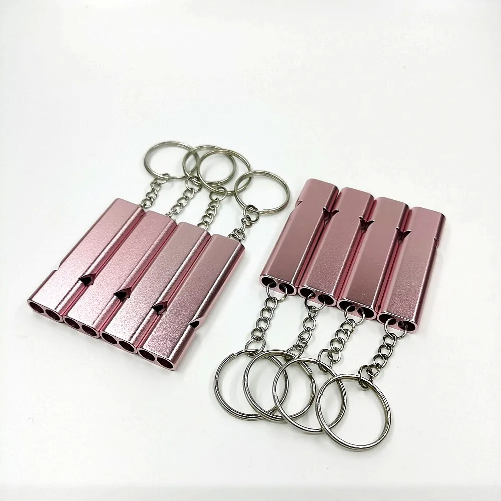 Loud Sounds Girls Self Defense Keychain Double Tube Rose Gold Aluminum Alloy Pink Whistle