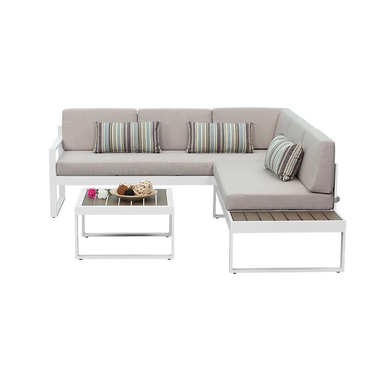 3 in 1 Modern waterproof lounge poly Plastic wood  aluminum corner Garden  patio outdoor furniture Sofa Set