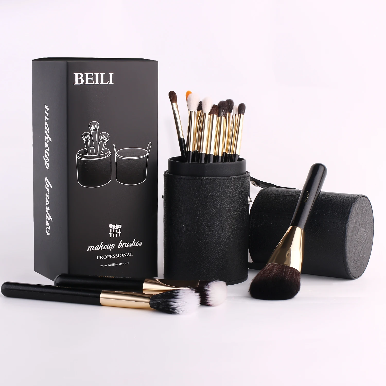 BEILI Eco Friendly custom logo printing brush set foundation makeup set real Wood handle brows techniques makeup brush set
