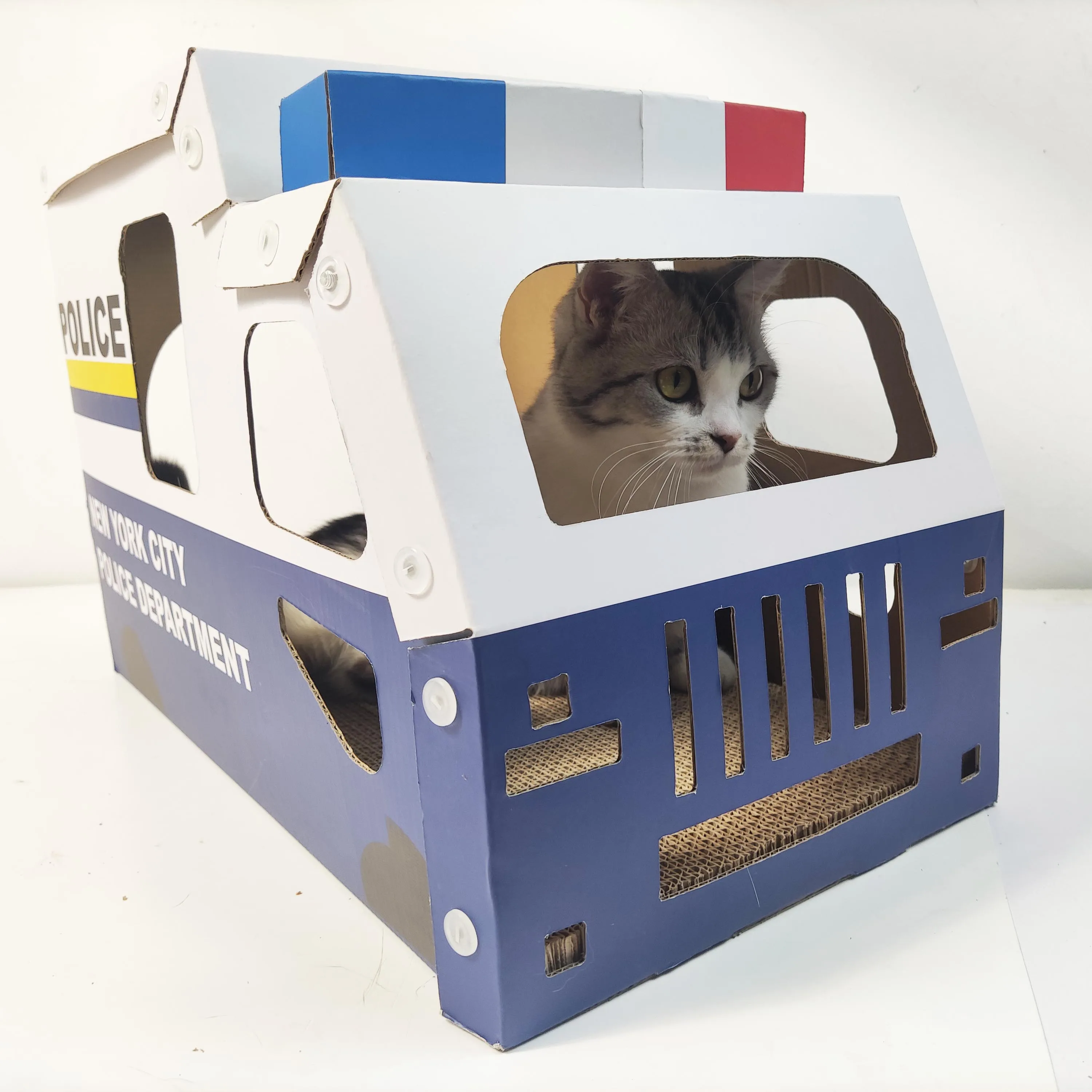 police paper box  modern pet cages  big  bed cardboard cat house stylish