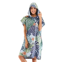 Customized wholesale digital print beach dry changing robes custom logo printing surf hooded poncho towel with pocket