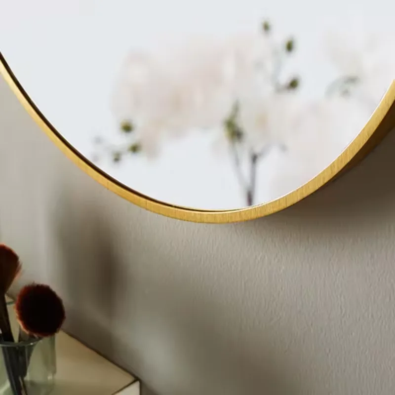 Three Color Dimming Oval Shape Wall Ceiling Glass Mirror Golden Framed Smart Touch Control Wall Mounted Vanity Mirror With Light