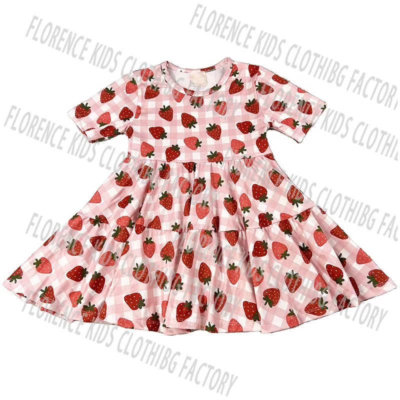 DH OEM new design whoelasale sweet strawberry toddler children twirl dress baby girls dress designs