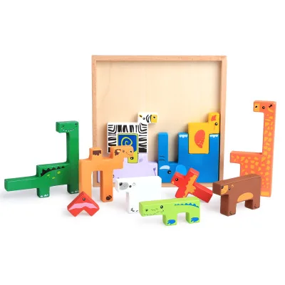 
Wholesale educational 3D wooden creative jigsaw animal building blocks puzzle toy for kids 