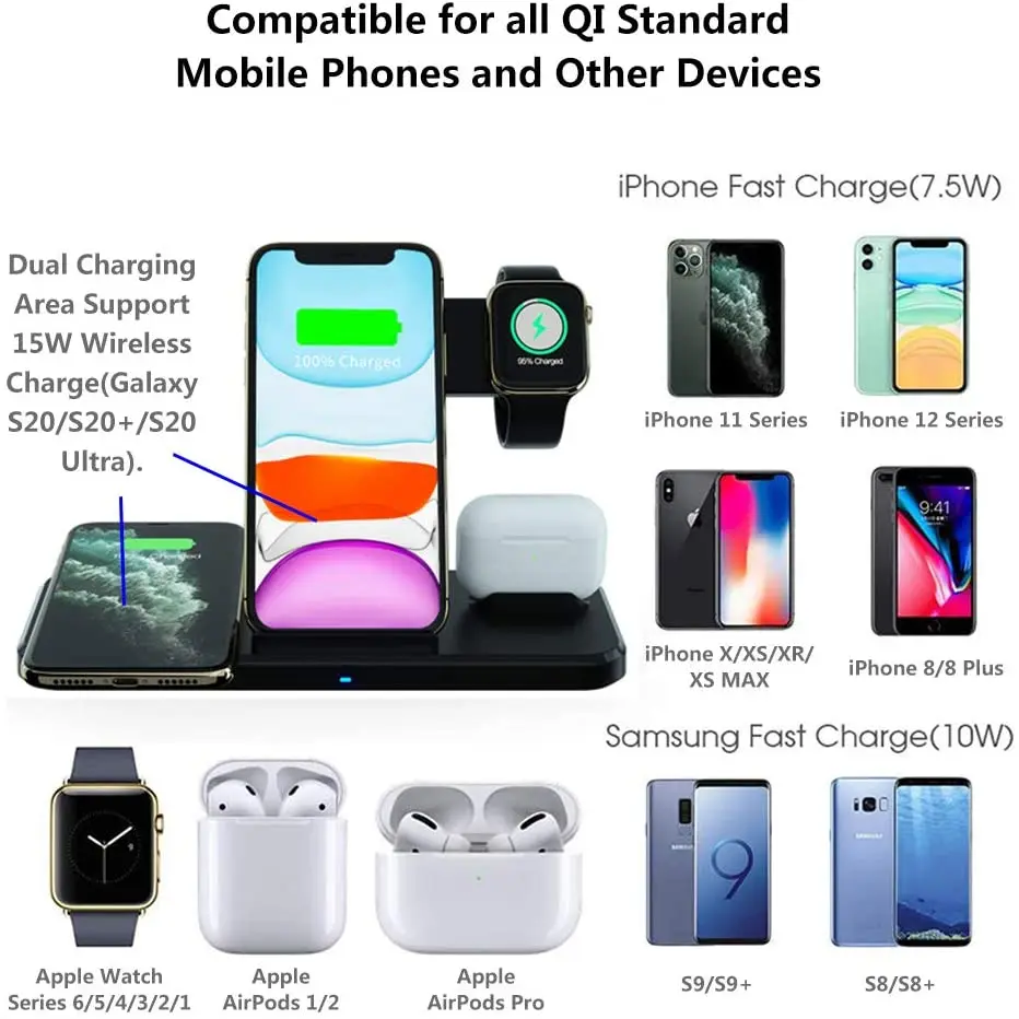 Wireless Car Charging Phone Assesories 4 In 1 Wireless Charger