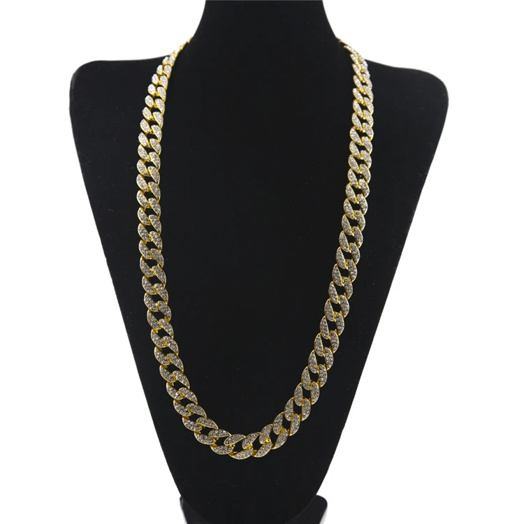 Wholesale Hot Sales Men Hip Hop Bling Daikin Chain Necklace Iced Out Rhinestone Miami Cuban Chains Necklaces