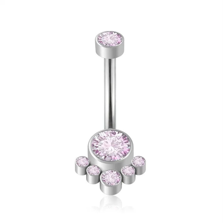 Fashion Astm F136 Titanium Internally Threaded Cz Stone Belly Button Rings Navel Piercing