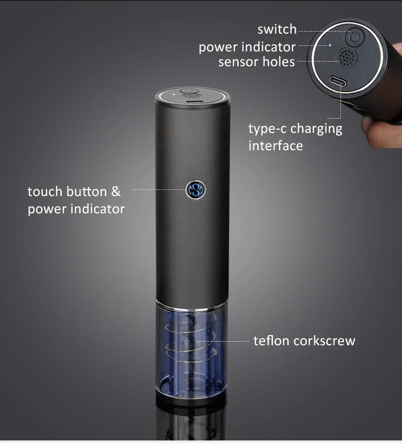 Smart Home Products Mini Rechargeable Electric Wine Bottle Opener Portable Wine Corkscrew with Company Logo