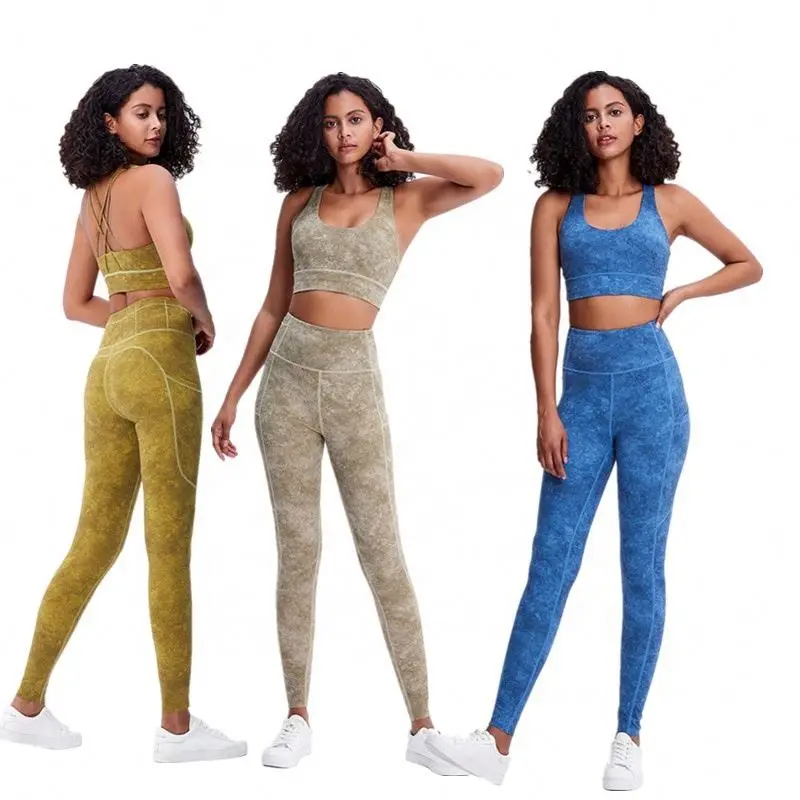 Комплект Для Йоги Женский трикотажный бесшовный спортивный костюм с укороченным топом и длинным рукавом леггинсы высокой талией комплект для фитнеса тренировок 2