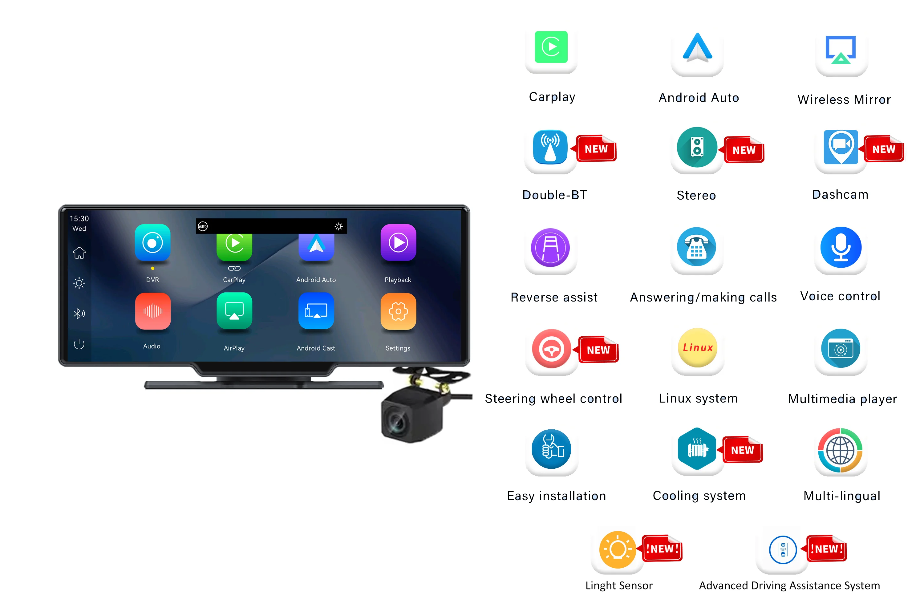 2024 Latest 10.26 Inch 4K Carplay with Light-Sensor Dual Track Stereo Radio Wireless Air Play Carplay with Wireless Android Auto