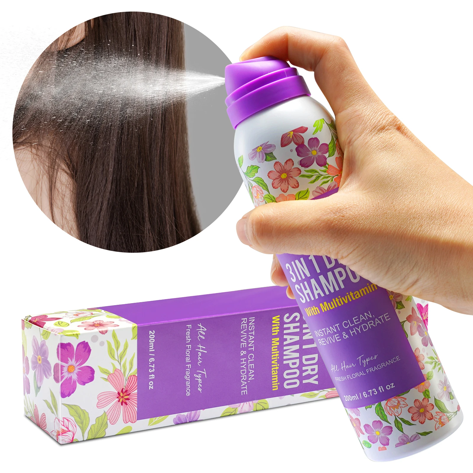 ALIVER 3 In 1 Multivitamin Dry Shampoo Spray Powder Natural Argan Oil Fresh Floral Fragrance Dry Hair Shampoo Spray For Women