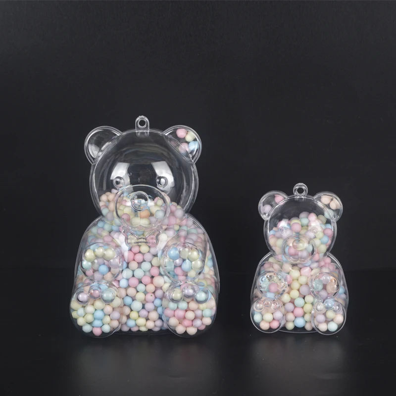 Personalized Bear Shaped Candy Packaging Boxes Clear Gift Cartoon Plastic Bear Box  For Christmas Party