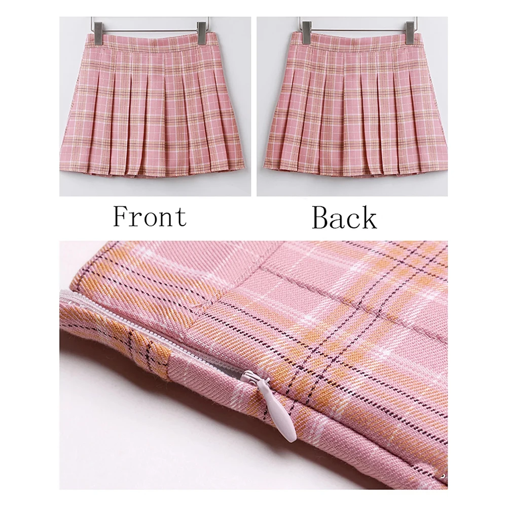 High Waist Stitching Student Pleated Skirts Women Plaid Cute Sweet Girls Mini Uniform Tennis Skirt