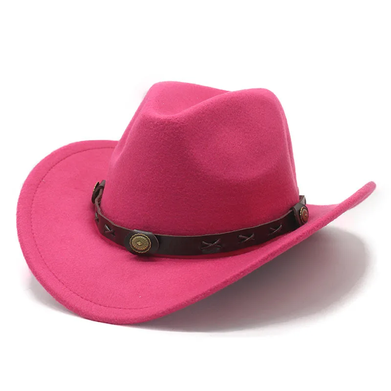 Men wool felt cowboy hat roll up brim fedora hat with PU ribbon