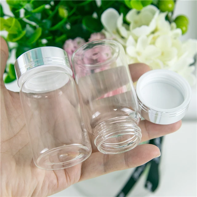 50ml Glass Bottle with Silver Screw Cover, Small Clear Bottle can Hold Food Decorations, can Customize Logo and Free Shipping