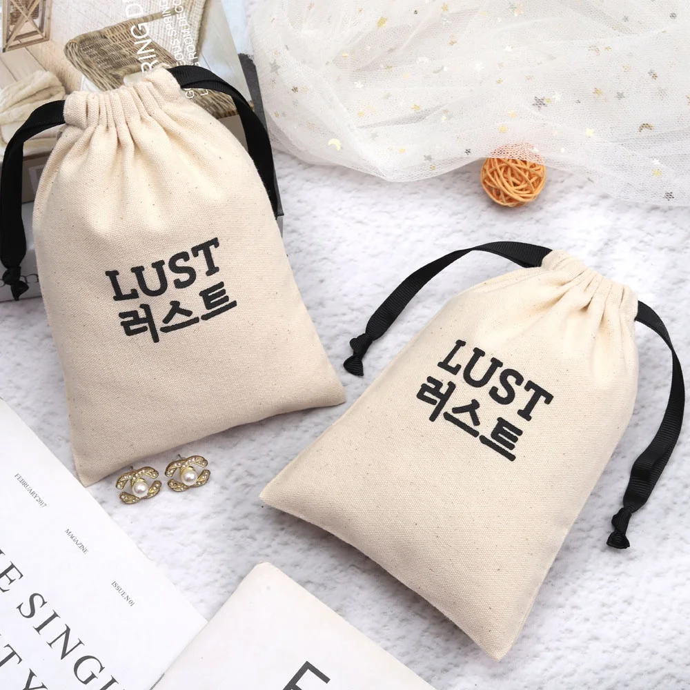 Eco-Friendly Small White Cotton Canvas Jewelry Pouch Custom Logo Printing Comb Perfume Cosmetic Packing Gift Cotton Dust Bag