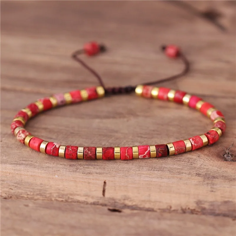 19 colors Minimalist 4x4mm Beaded Bracelet for Women Adjustable Healing 7 Chakra Rainbow Sea Sediment Jasper Jewelry Wholesale