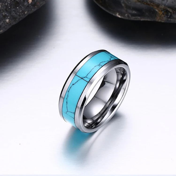 
Wholesale Blank Inlay Wedding Band Tungsten Carbide Custom Ring Mens Turquoise Rings 8mm 