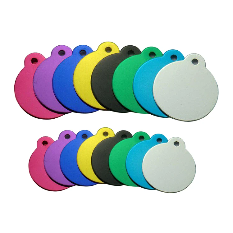 custom round anodized aluminium laser dog tags high quality engraved metal hanging pet tags nameplates blank dog tags