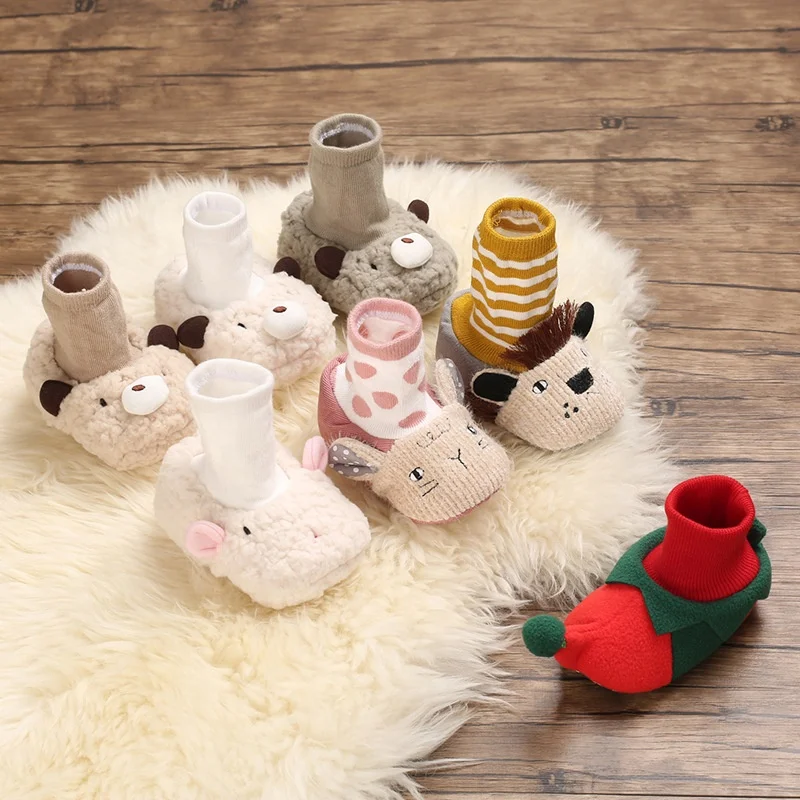 EVERTOP wholesale berber fleece lovely cartoon warm thermal winter baby sock shoes