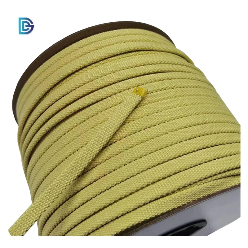 High Temperature Resistant 3mm Aramid rope Cut Resistant Yellow Hollow Braided 12 Strands Aramid Fiber Rope Kevlar