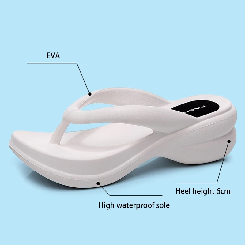 Wholesale Summer Beach Orthotics Platform Clip Toe Slippers Thick Sole EVA 6cm High Wedge Flip Flops For Women