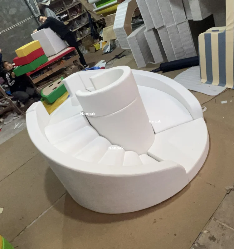 Beautiful nude grey white indoor equipment Circular stairs slide soft play equipment kids soft play for kid birthday event party