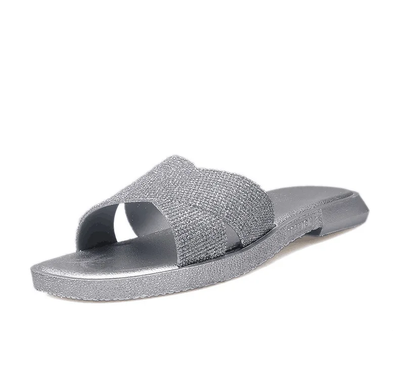 2021 Custom New Indoor Non-slip Sandals Flat Ladies Fashion Sequin Ball Slide Slippers