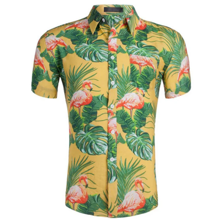 
Custom Printed Causal Designed 100%Viscose Green Leaves Hawaiin Camisas hombre 