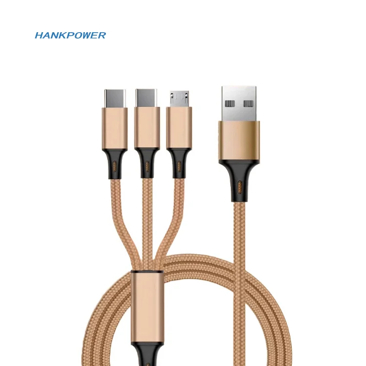 OEM Factory Nylon Braided 3ft 6ft 10ft 3 in 1 USB Charger Cable Micro 8pin Type C Fast Charging Cable For Mobile Phone
