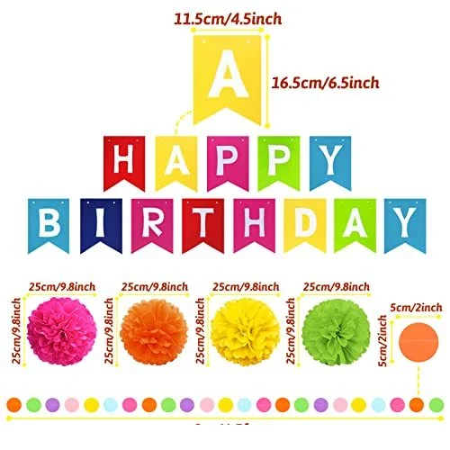 Colorful Latex Balloon Birthday Banner with Hanging Swirls Paper Garland Cake Topper for Baby Shower Party Decorations